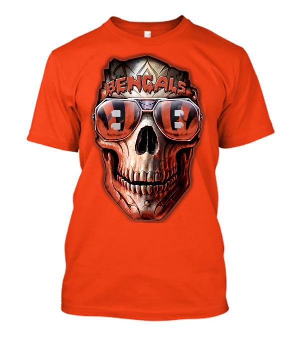 Bengals Skull Sunglasses 38 Orange T-Shirt