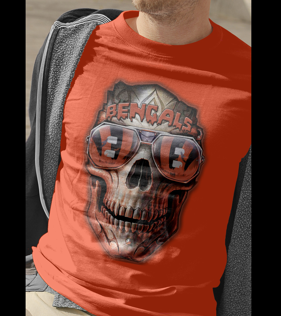 Bengals Skull Sunglasses 38 Orange T-Shirt