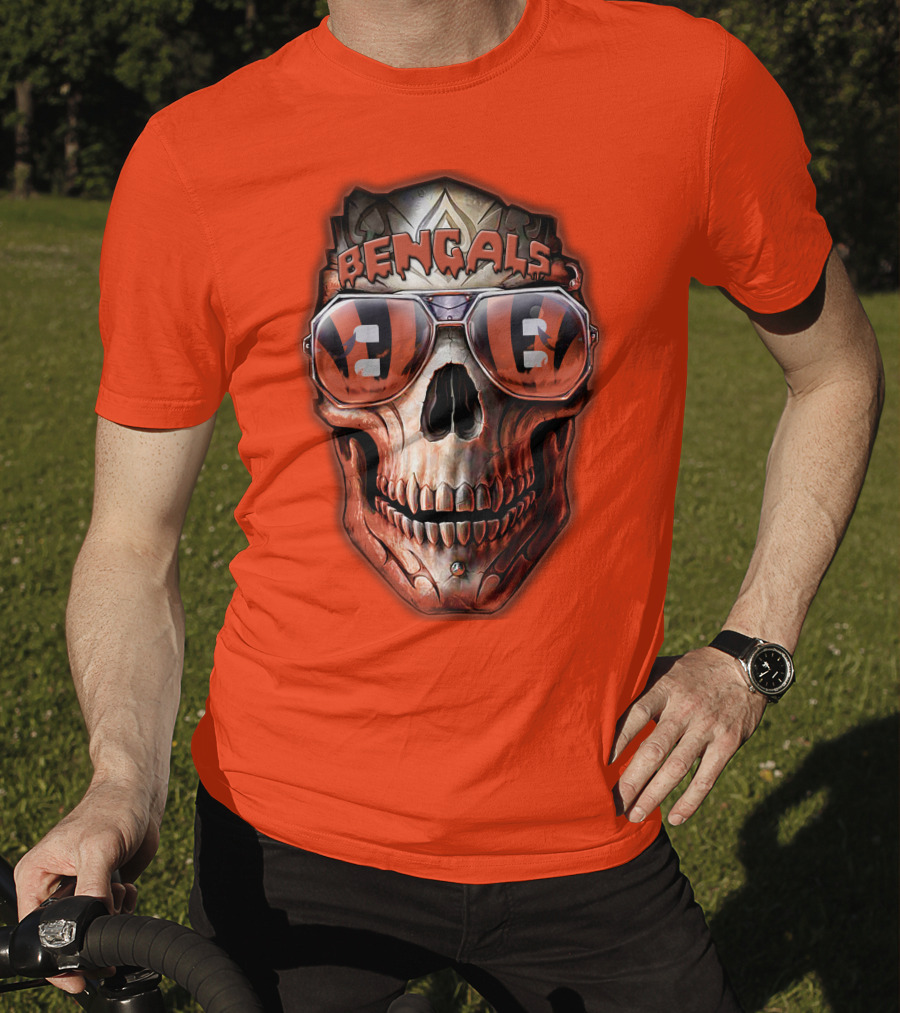 Bengals Skull Sunglasses 38 Orange T-Shirt