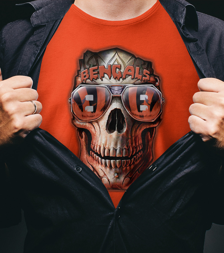 Bengals Skull Sunglasses 38 Orange T-Shirt
