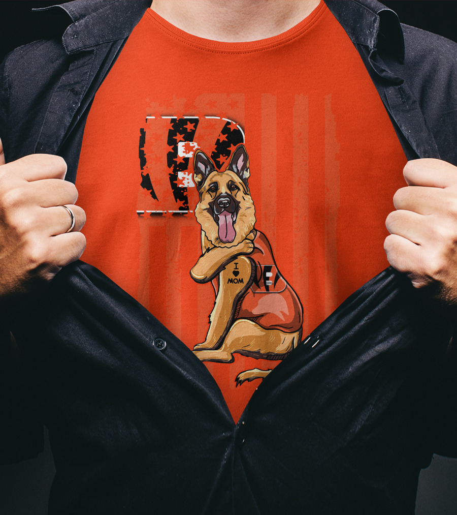 German Shepherd Cincinnati Bengals I Love Mom Football Fan T-Shirt