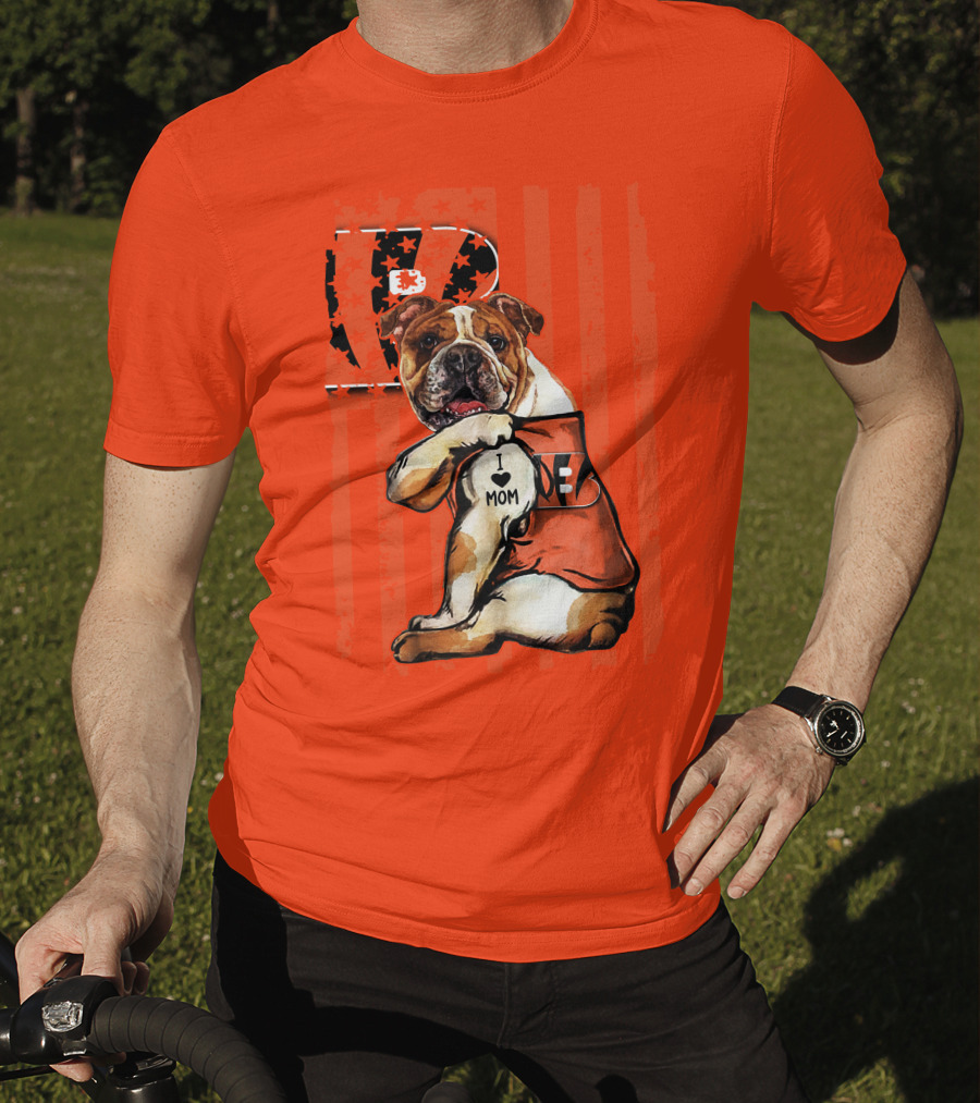Bulldog Cincinnati Bengals I Love Mom Orange Stripes T-Shirt