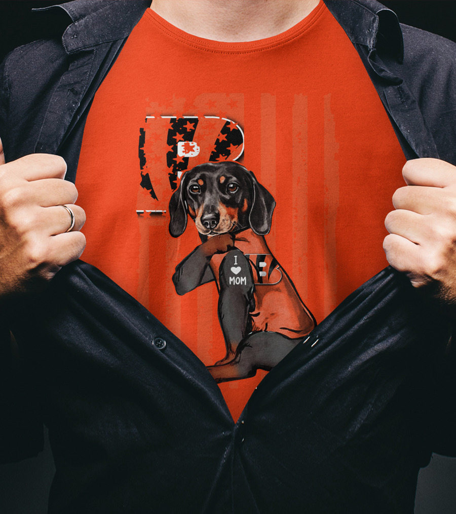 Dachshund Cincinnati Bengals Love I Heart Mom T-Shirt