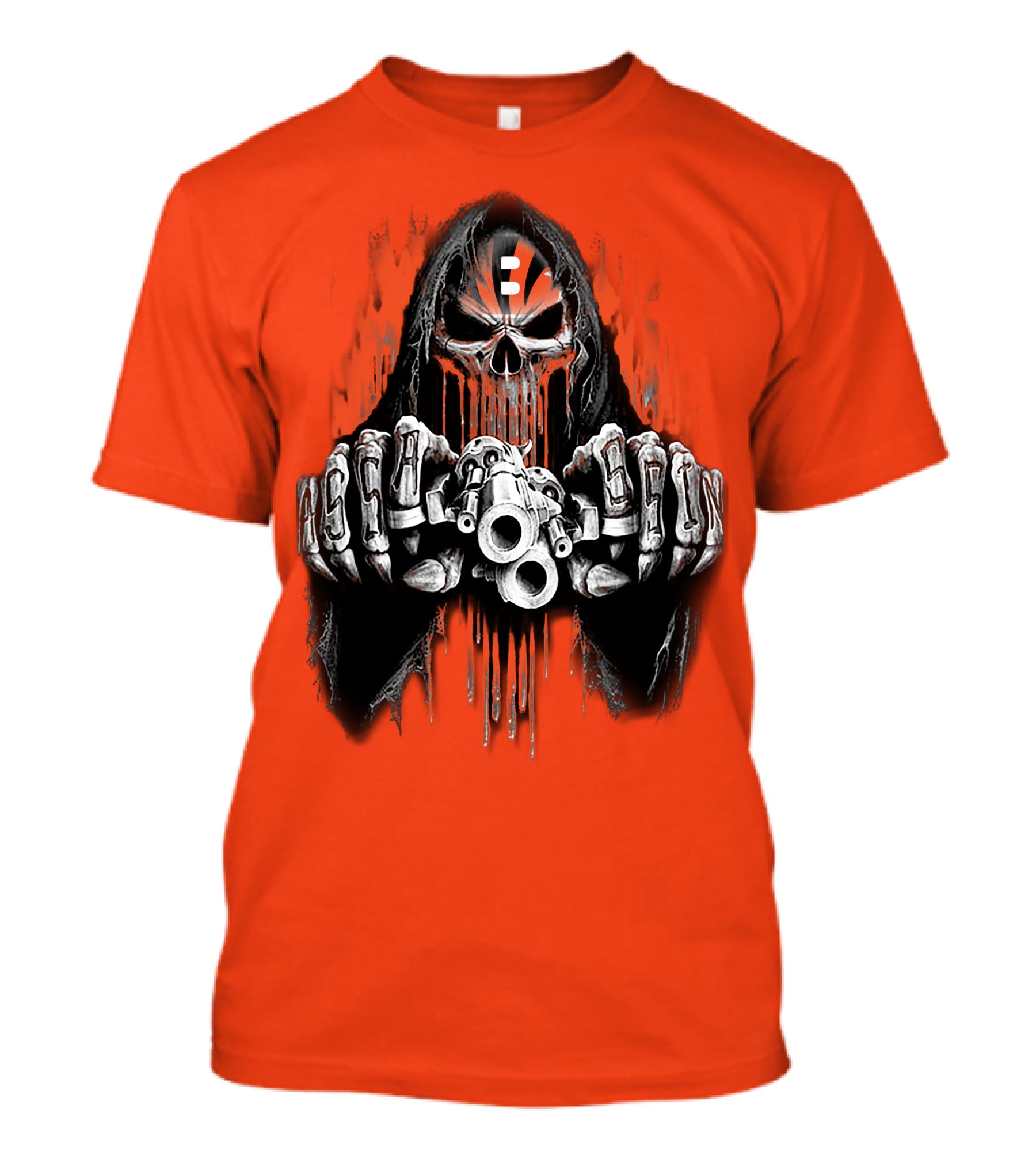 Cincinnati Bengals 41 Skeleton Skull With Guns T-Shirt