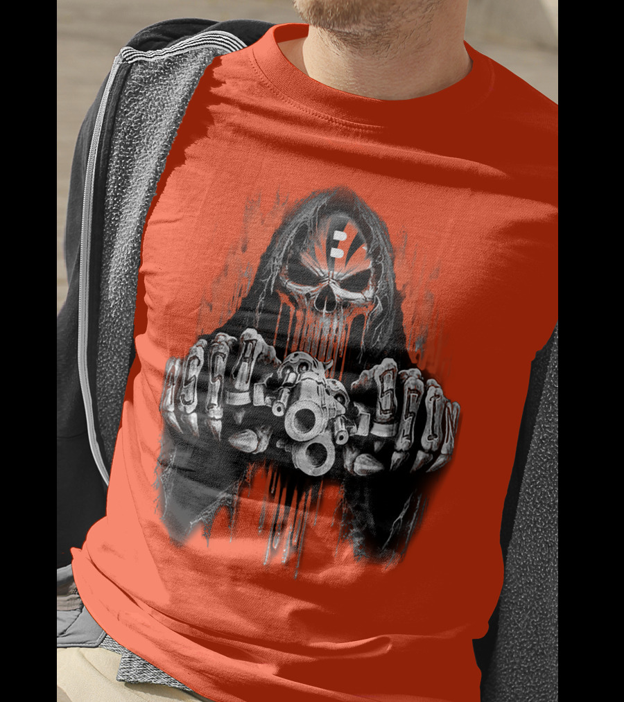 Cincinnati Bengals 41 Skeleton Skull With Guns T-Shirt