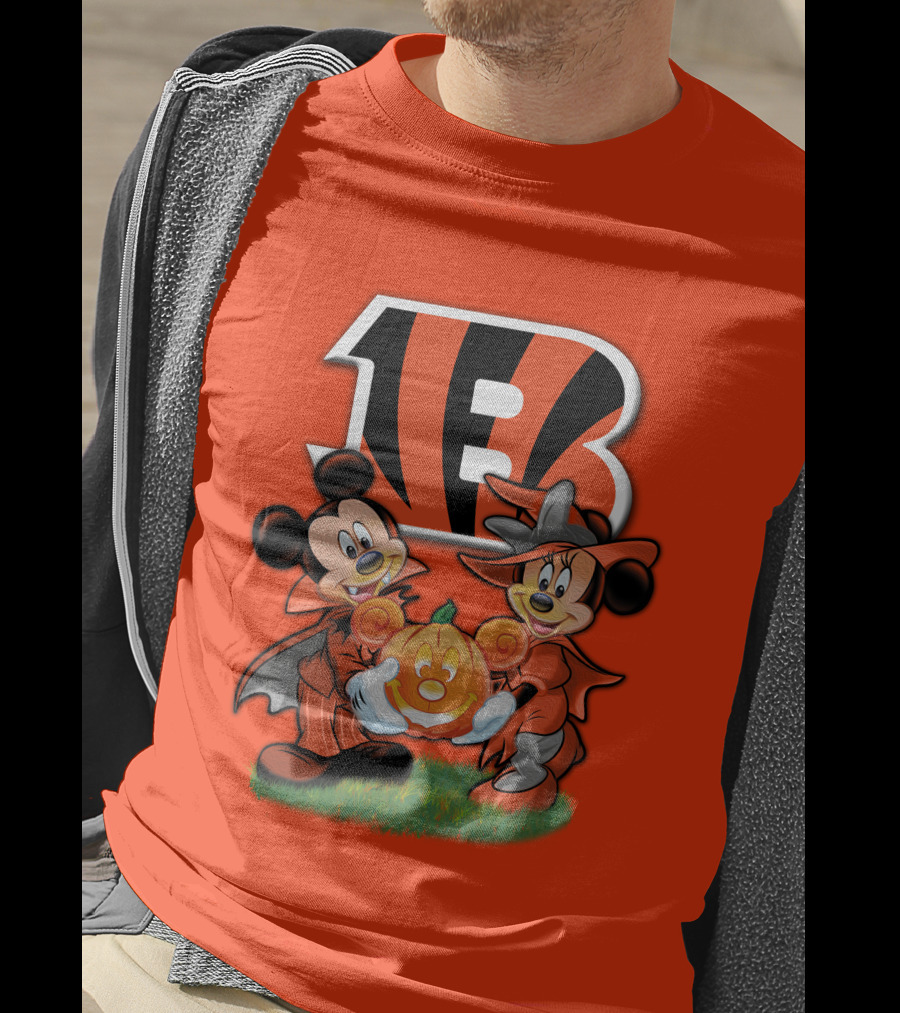 Cincinnati Bengals Halloween Mickey Minnie Pumpkin T-Shirt