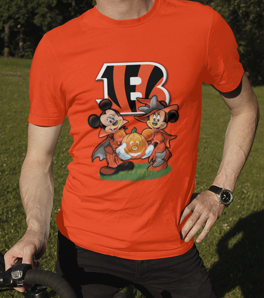 Cincinnati Bengals Halloween Mickey Minnie Pumpkin T-Shirt