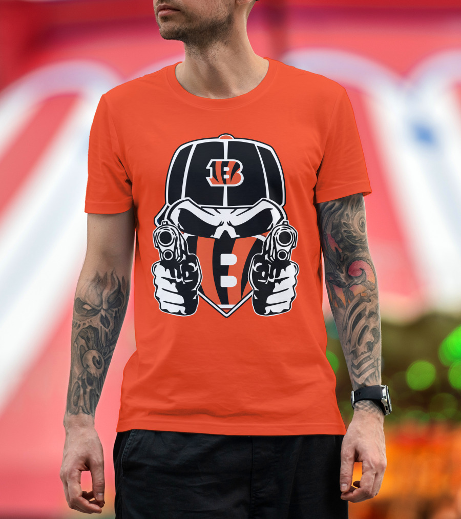 Cincinnati Bengals Armed Skeleton Illustration With Team Helmet T-Shirt