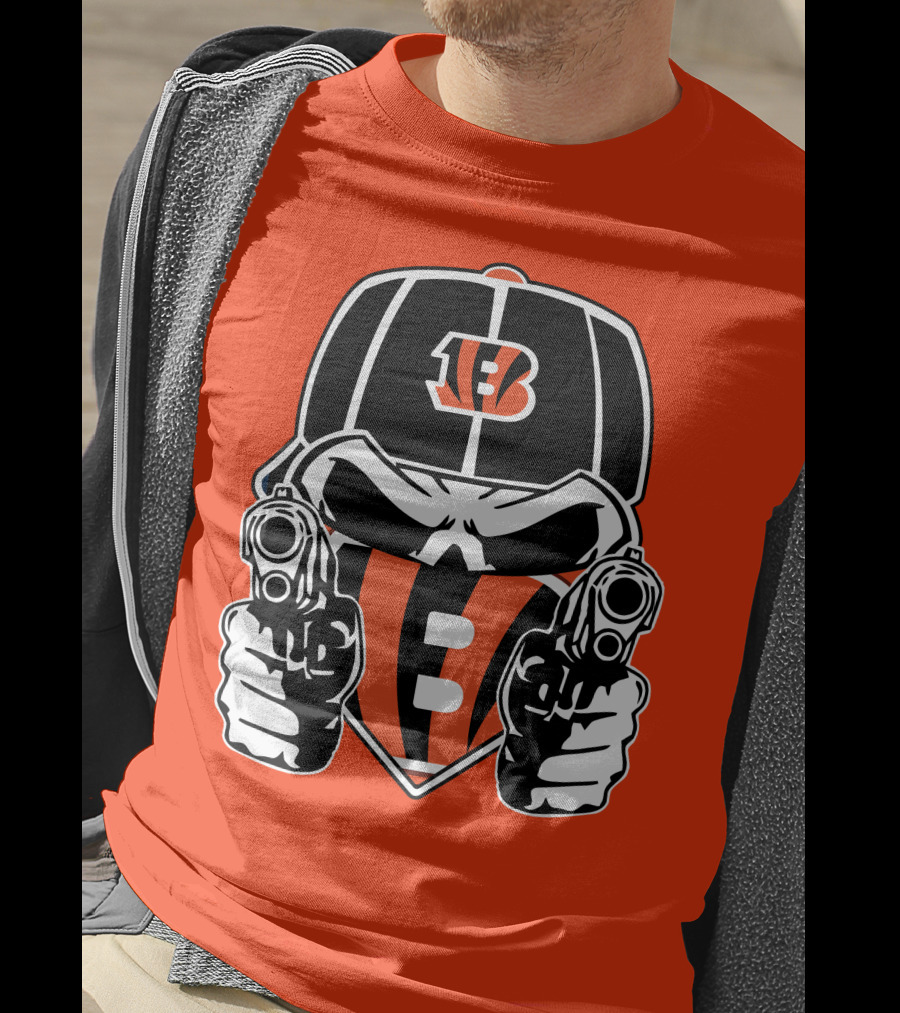 Cincinnati Bengals Armed Skeleton Illustration With Team Helmet T-Shirt