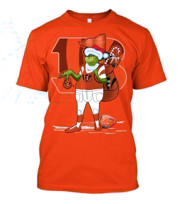 Cincinnati Bengals Grinch Christmas Football Santa Hat Orange T-Shirt