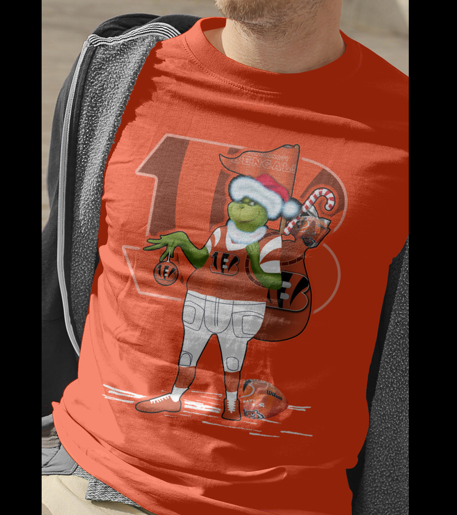 Cincinnati Bengals Grinch Christmas Football Santa Hat Orange T-Shirt