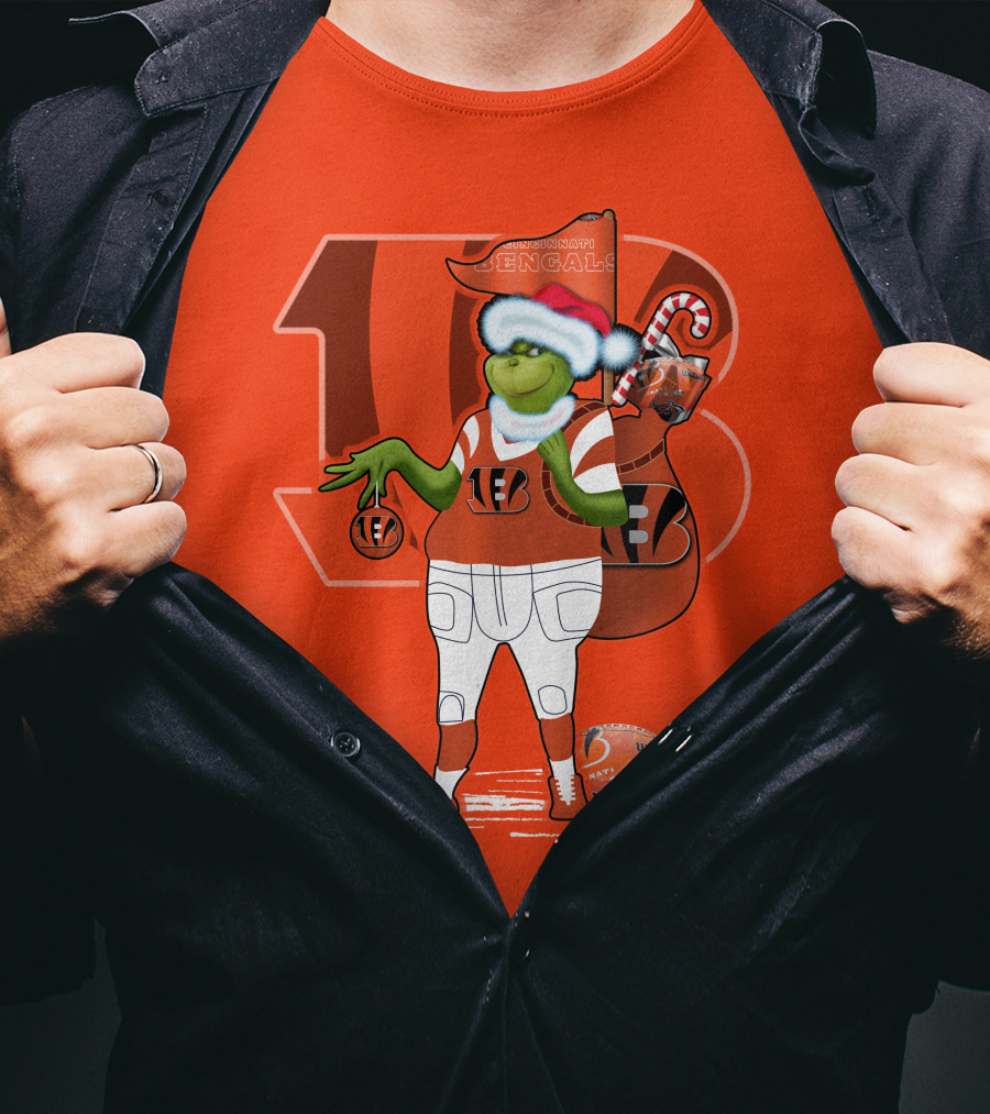 Cincinnati Bengals Grinch Christmas Football Santa Hat Orange T-Shirt