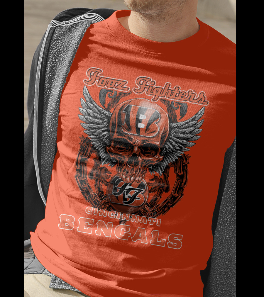 Foo Fighters Cincinnati Bengals Skull And Wings T-Shirt