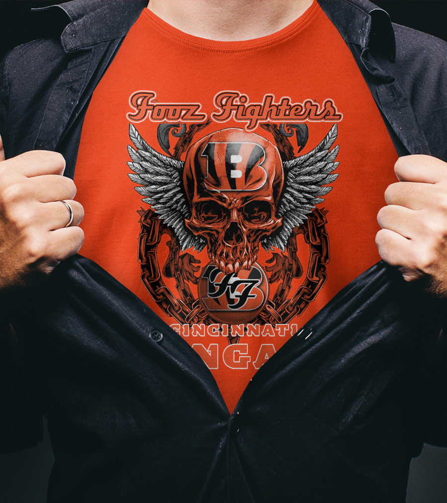 Foo Fighters Cincinnati Bengals Skull And Wings T-Shirt