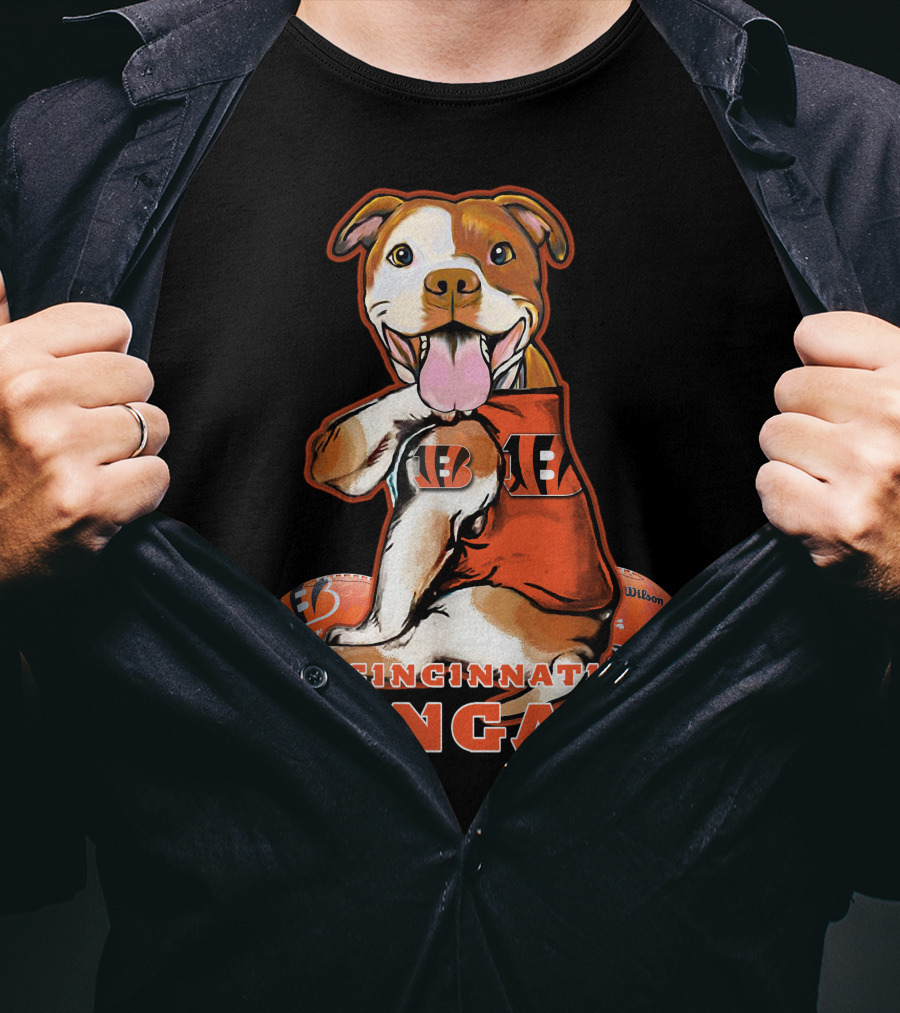 CINCINNATI BENGALS Pittbull Mascot Football T-Shirt