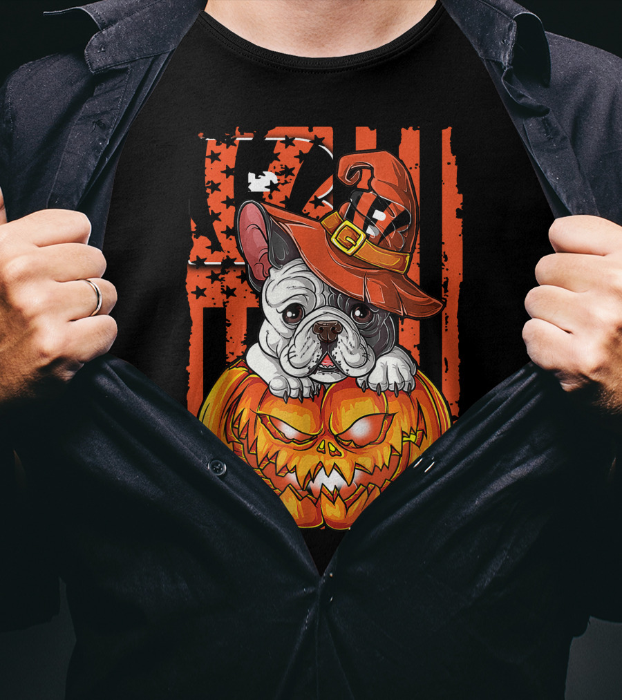Cincinnati Bengals Bulldog Halloween Pumpkin T-Shirt