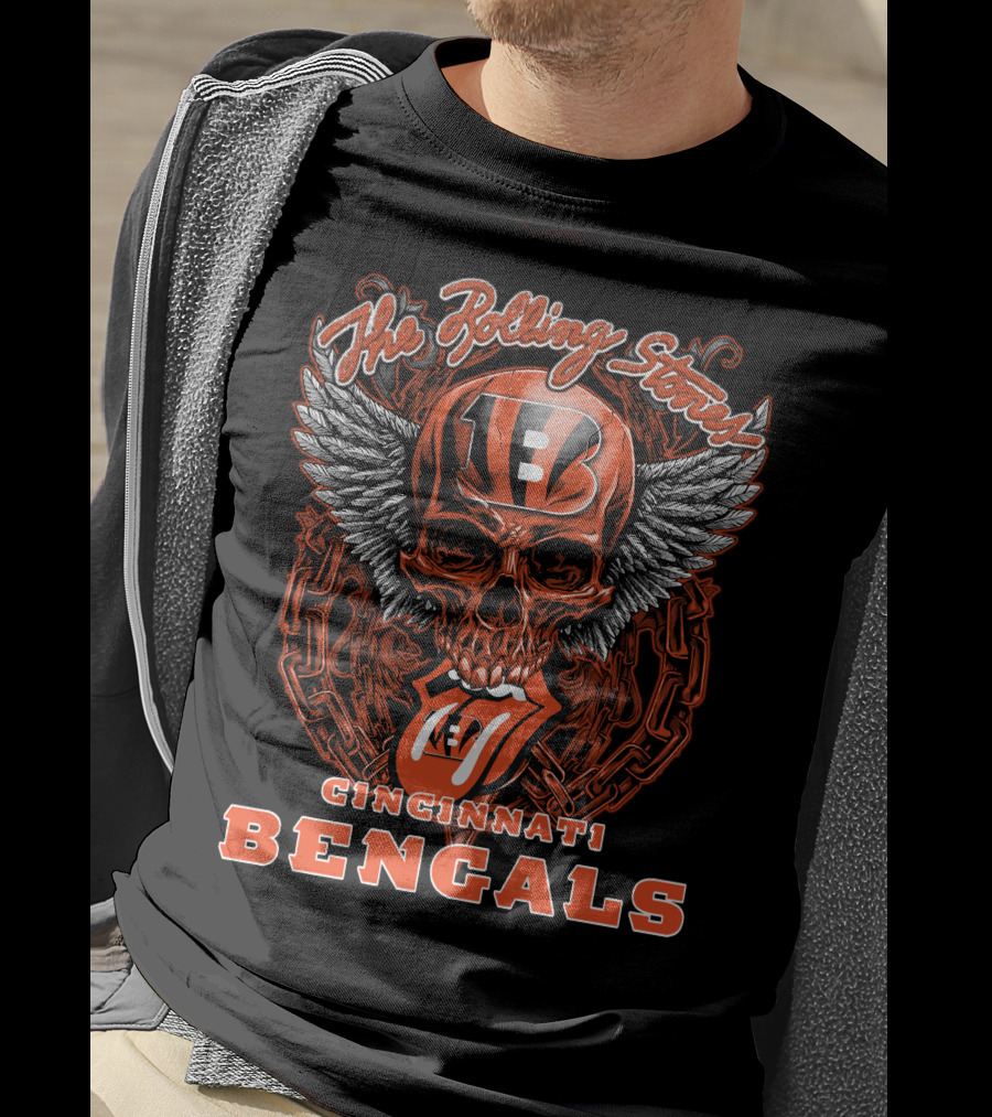 The Rolling Stones Cincinnati Bengals Skull Winged Tongue T-Shirt