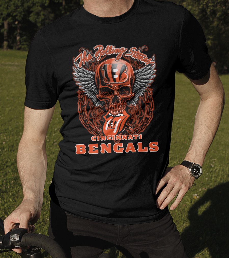 The Rolling Stones Cincinnati Bengals Skull Winged Tongue T-Shirt