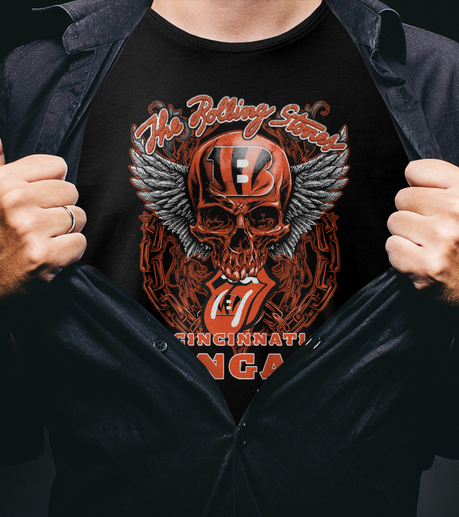The Rolling Stones Cincinnati Bengals Skull Winged Tongue T-Shirt