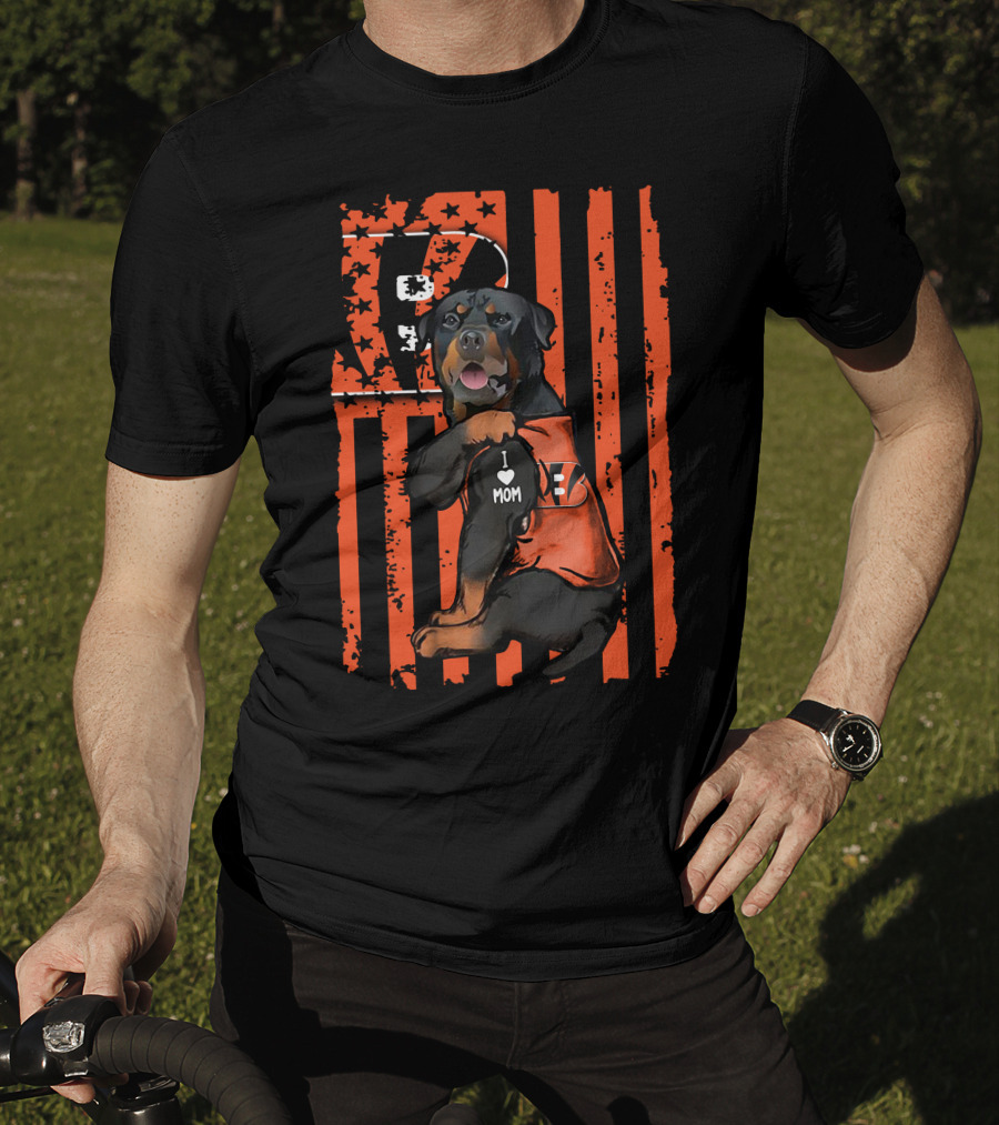 Cincinnati Bengals Rottweiler I Love Mom Football Fan Gear T-Shirt
