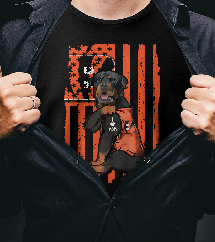 Cincinnati Bengals Rottweiler I Love Mom Football Fan Gear T-Shirt