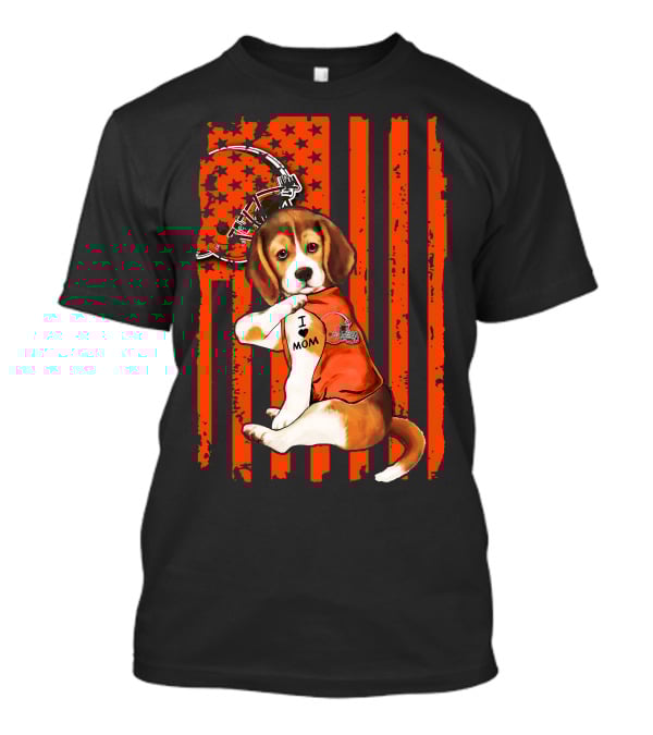 Beagle Cleveland Browns I Mom Retro Football Helmet And Stars T-Shirt