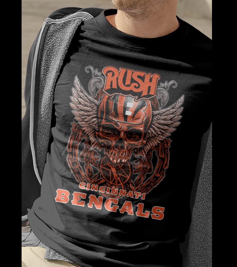 Rush Cincinnati Bengals Skull Wings Football T-Shirt