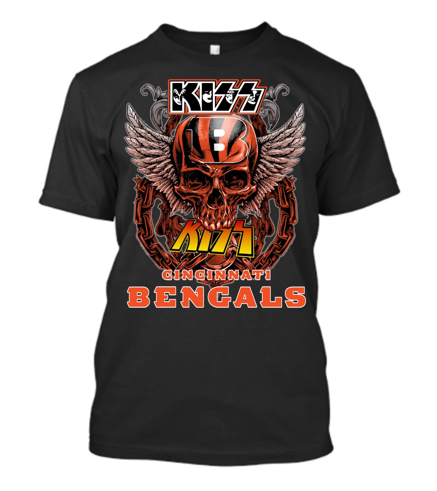Kiss Cincinnati Bengals Winged Skull Helmet Chain T-Shirt