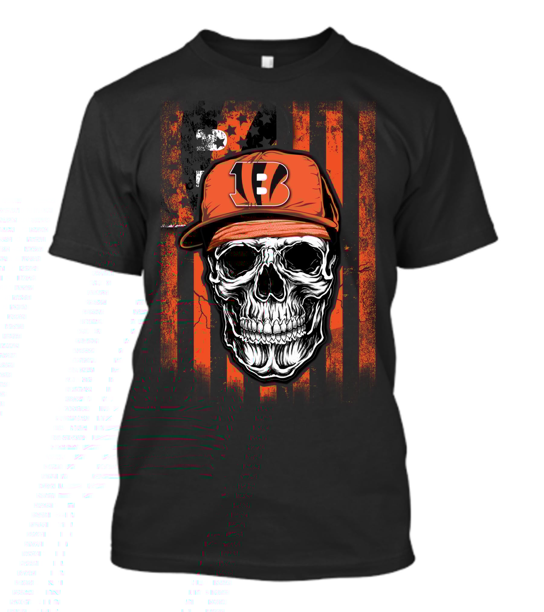 Skull Cincinnati Bengals Logo Hat With Stripes Background T-Shirt