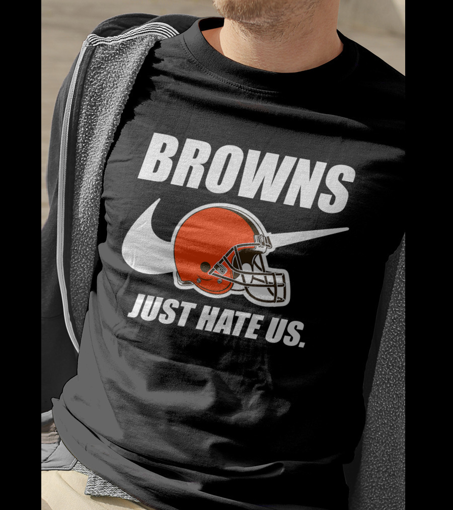 Browns Just Hate Us Cleveland Football Helmet T-Shirt