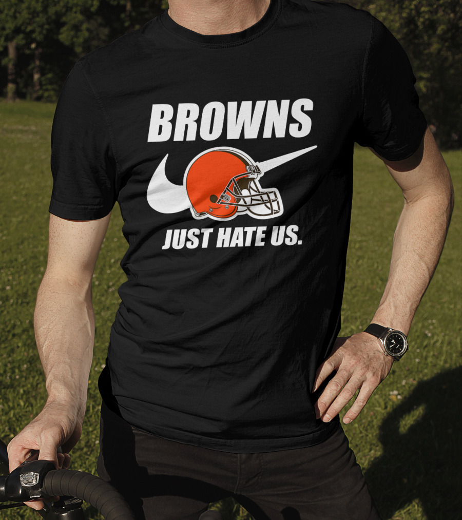 Browns Just Hate Us Cleveland Football Helmet T-Shirt