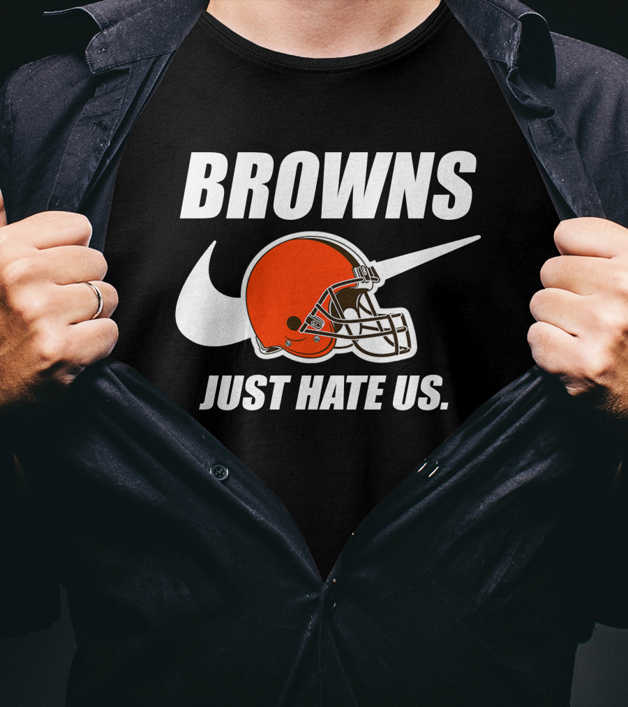 Browns Just Hate Us Cleveland Football Helmet T-Shirt