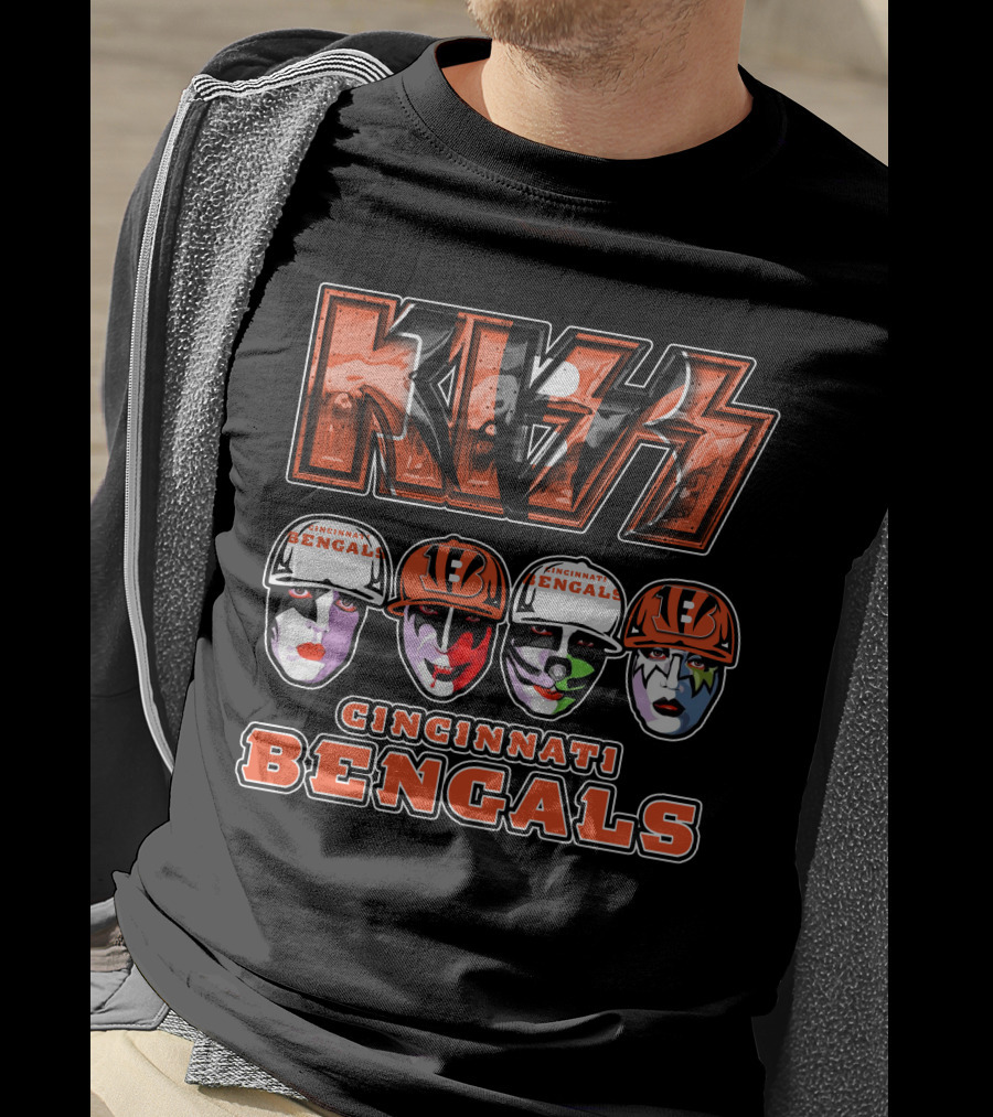Kiss Cincinnati Bengals Football Helmets Band Faces T-Shirt