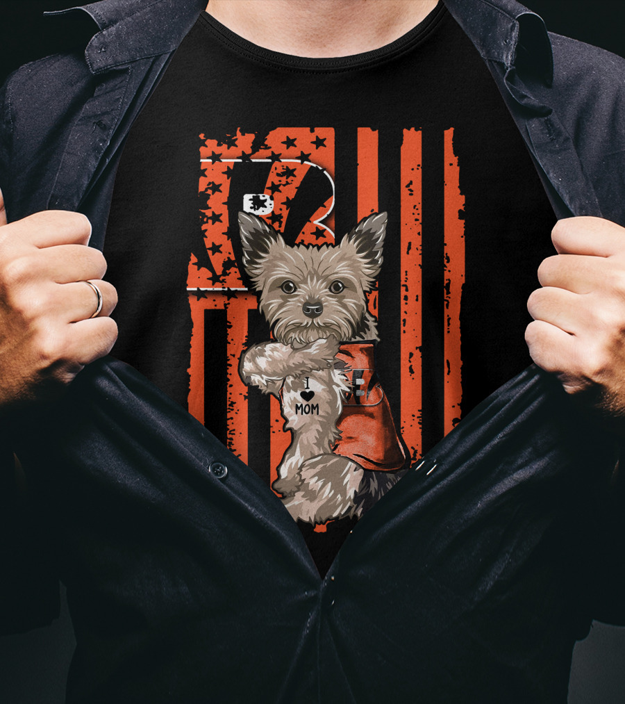 Yorkshire Terrier I Love Mom Cincinnati Bengals Stripes T-Shirt