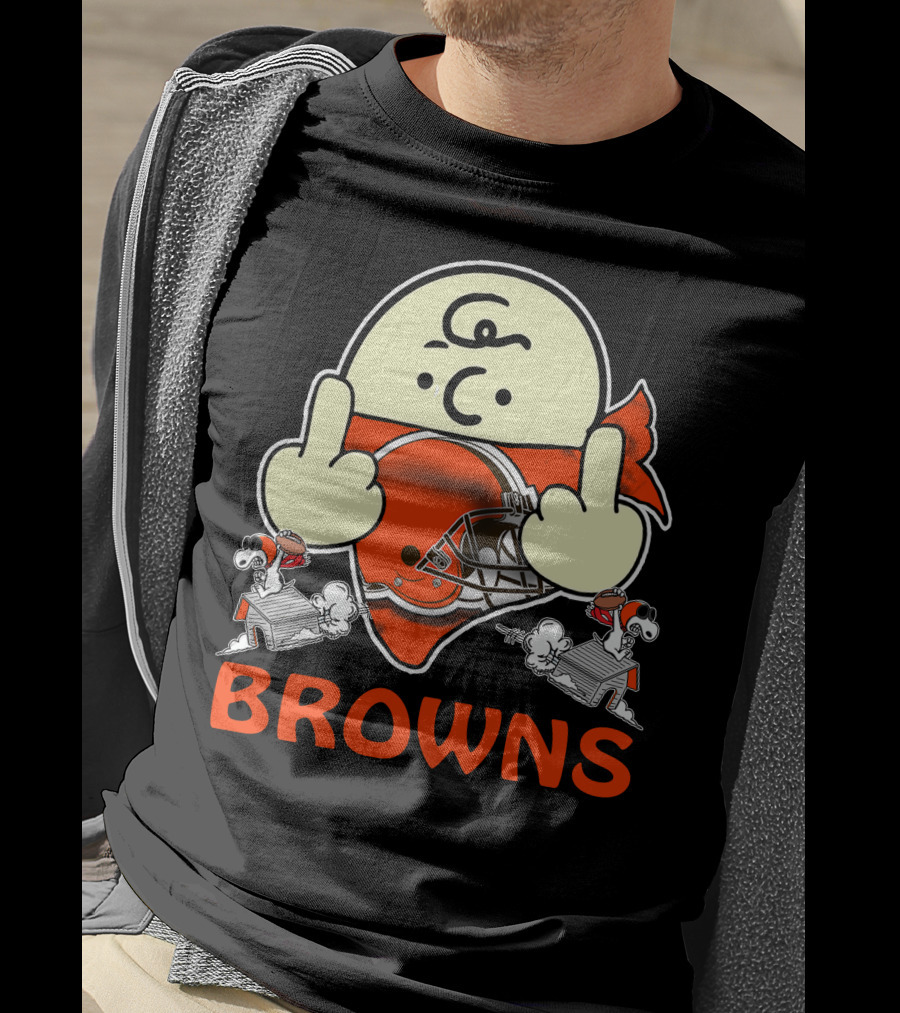 Cleveland Browns Cartoon Helmet Icon With Saluting Snoopy Duo T-Shirt