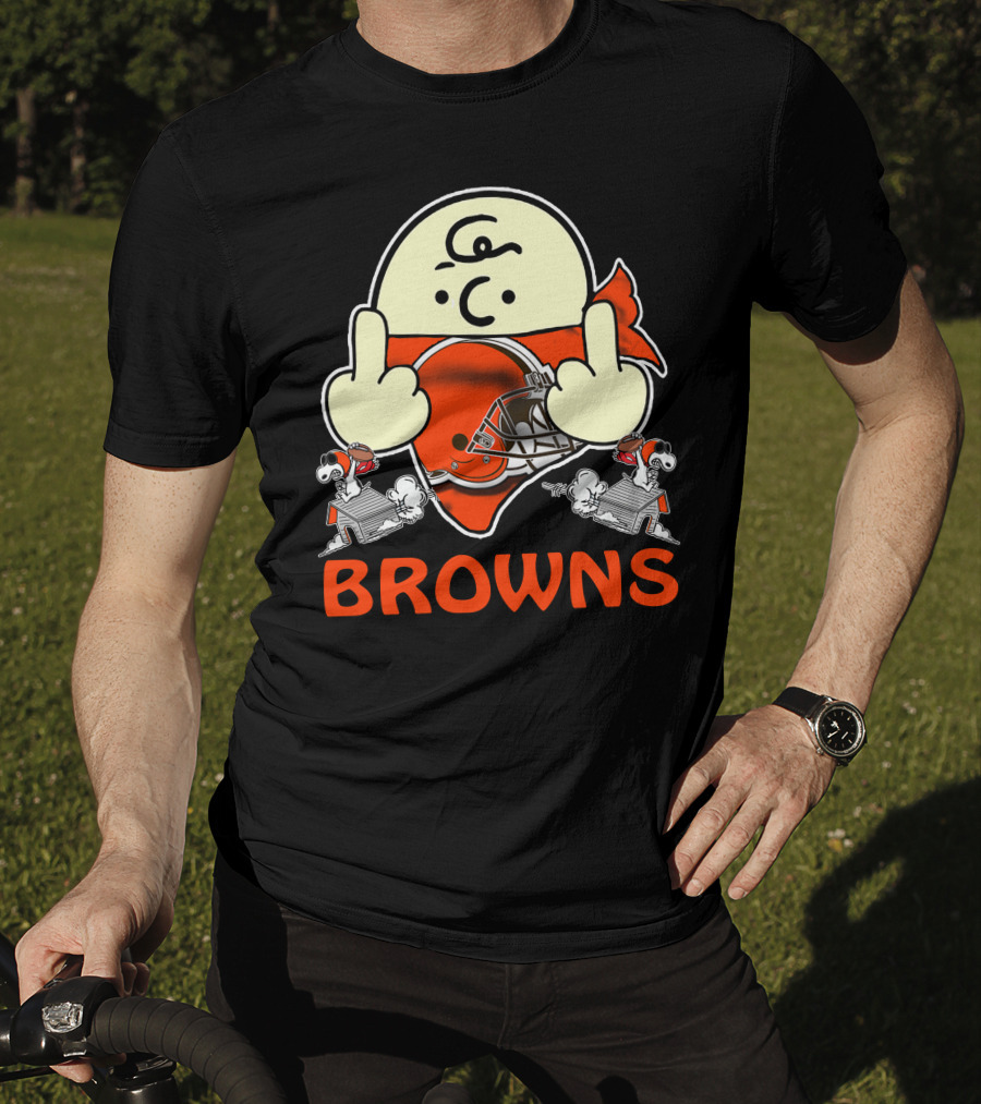 Cleveland Browns Cartoon Helmet Icon With Saluting Snoopy Duo T-Shirt