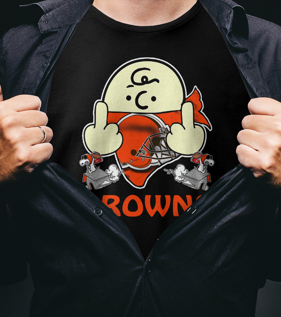 Cleveland Browns Cartoon Helmet Icon With Saluting Snoopy Duo T-Shirt