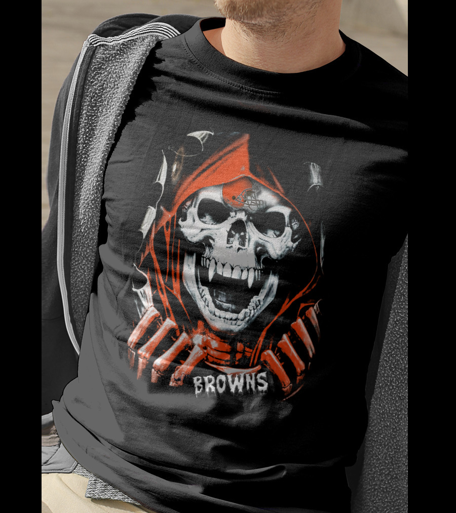 Browns Skull Hoodie With Football Helmet T-Shirt