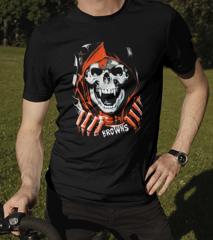 Browns Skull Hoodie With Football Helmet T-Shirt