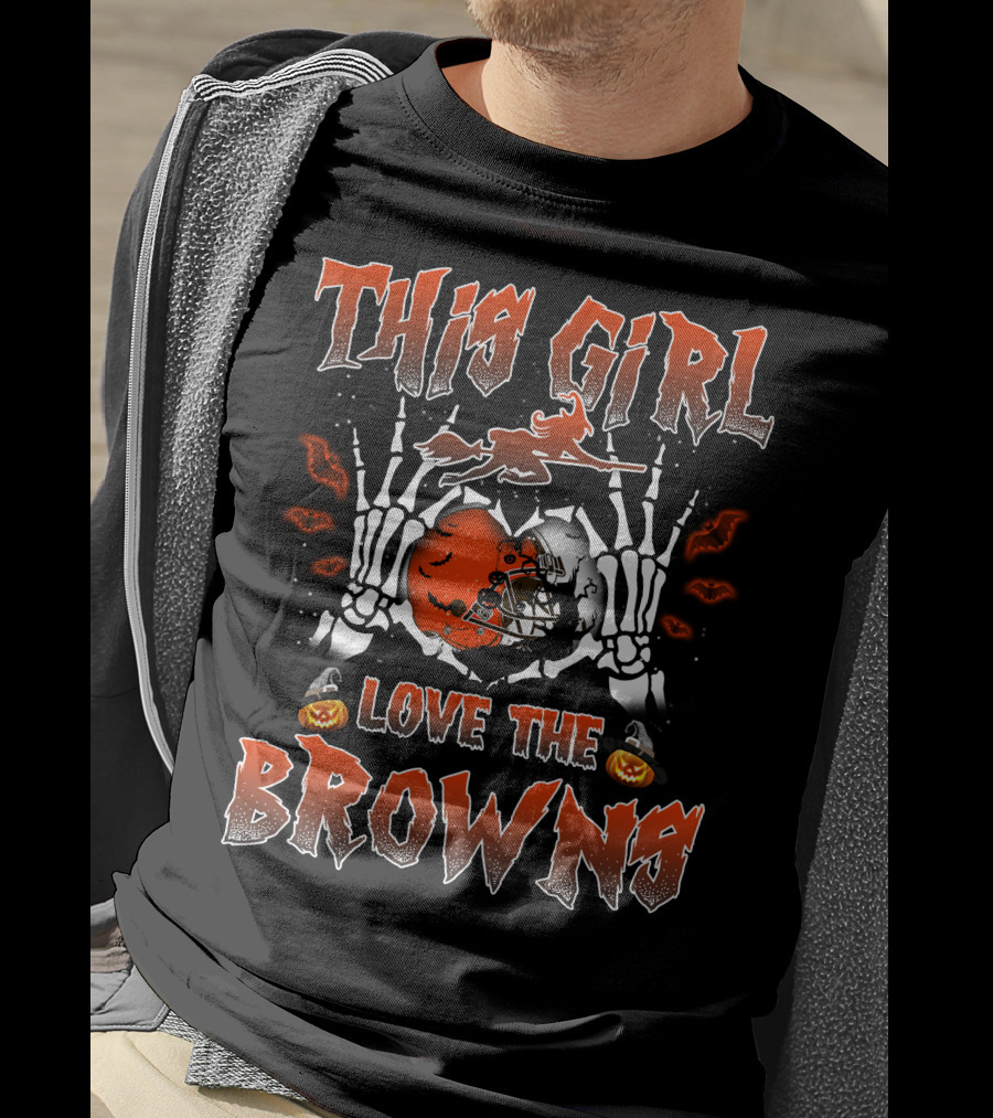 This Girl Love The Cleveland Browns Football Halloween Skeleton Theme T-Shirt