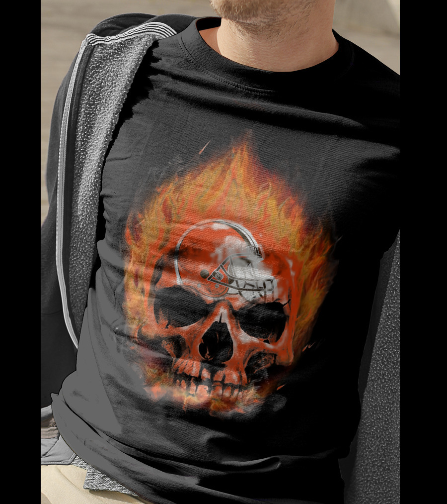 Cleveland Browns Skull In Flames 35 T-Shirt