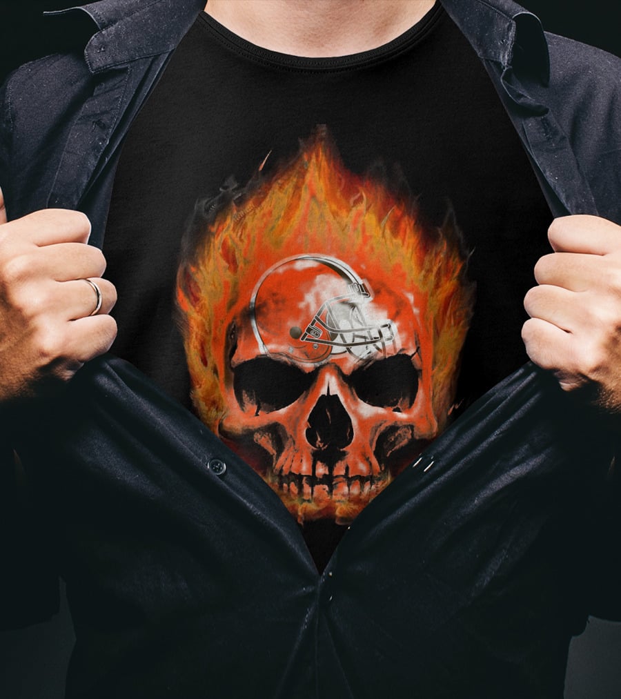 Cleveland Browns Skull In Flames 35 T-Shirt