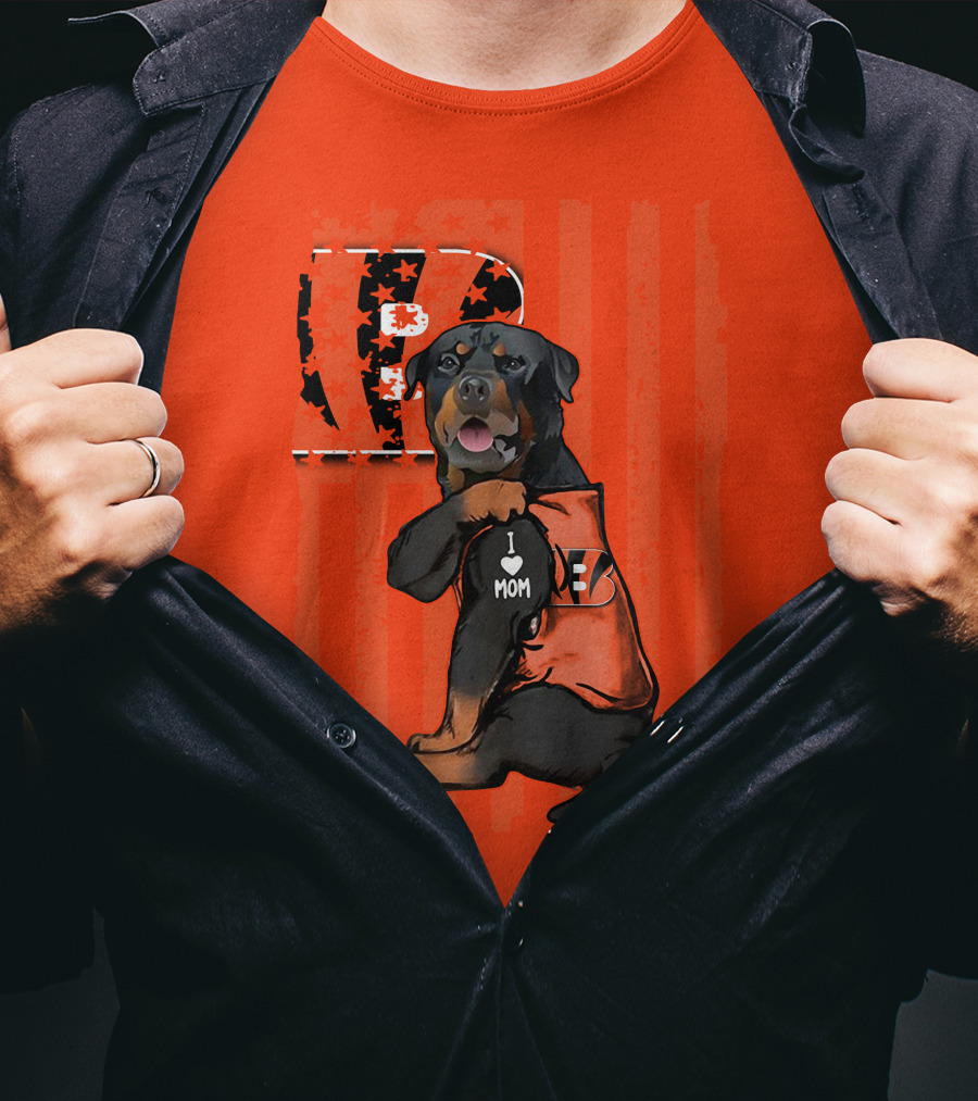 Rottweiler I Love Mom Cincinnati Bengals Bp Usa Flag T-Shirt