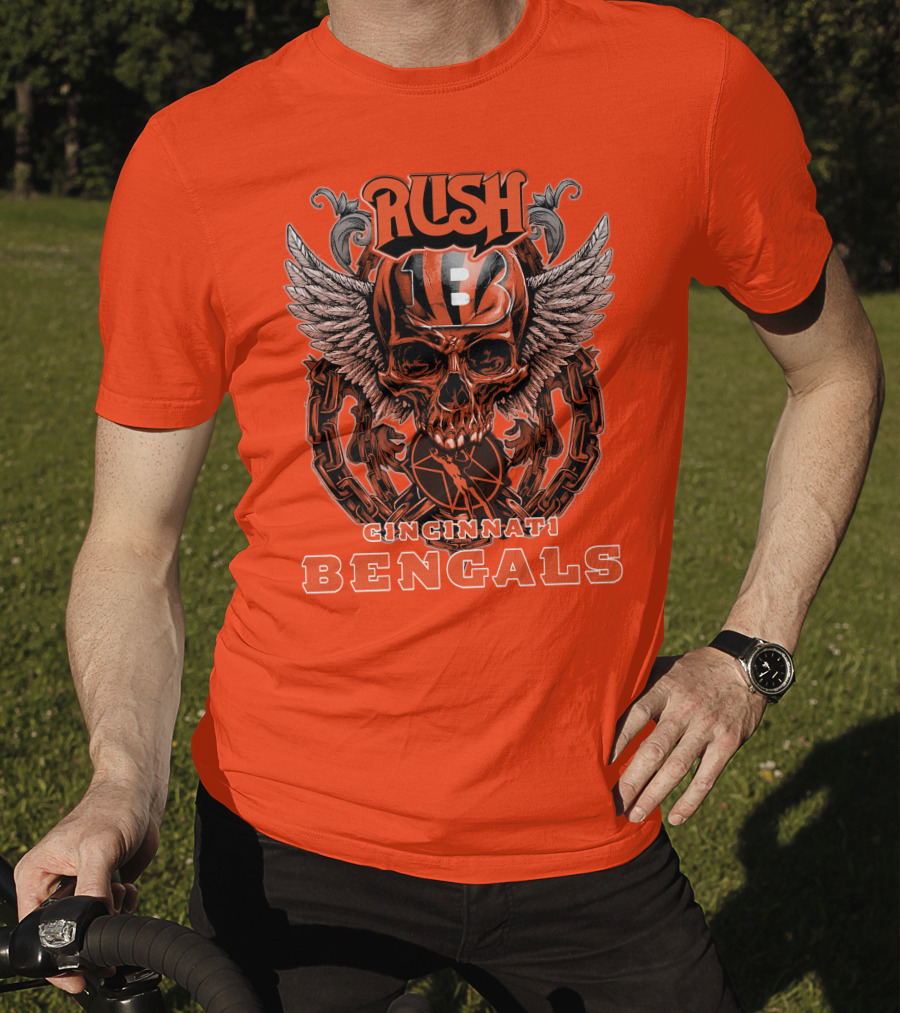 Rush Cincinnati Bengals Helmet Wings Skull T-Shirt