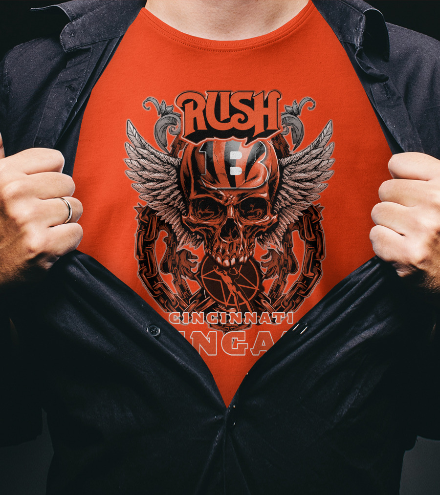 Rush Cincinnati Bengals Helmet Wings Skull T-Shirt