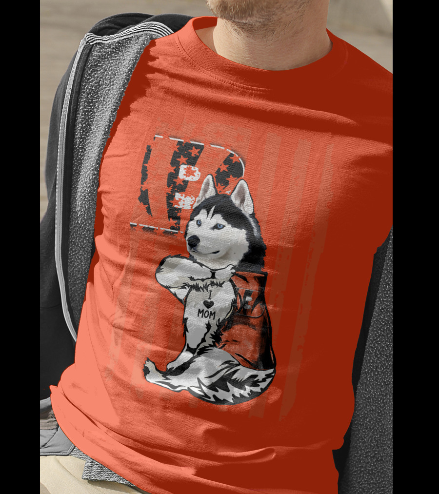 Cincinnati Bengals Siberian Husky I Love Mom Fan T-Shirt