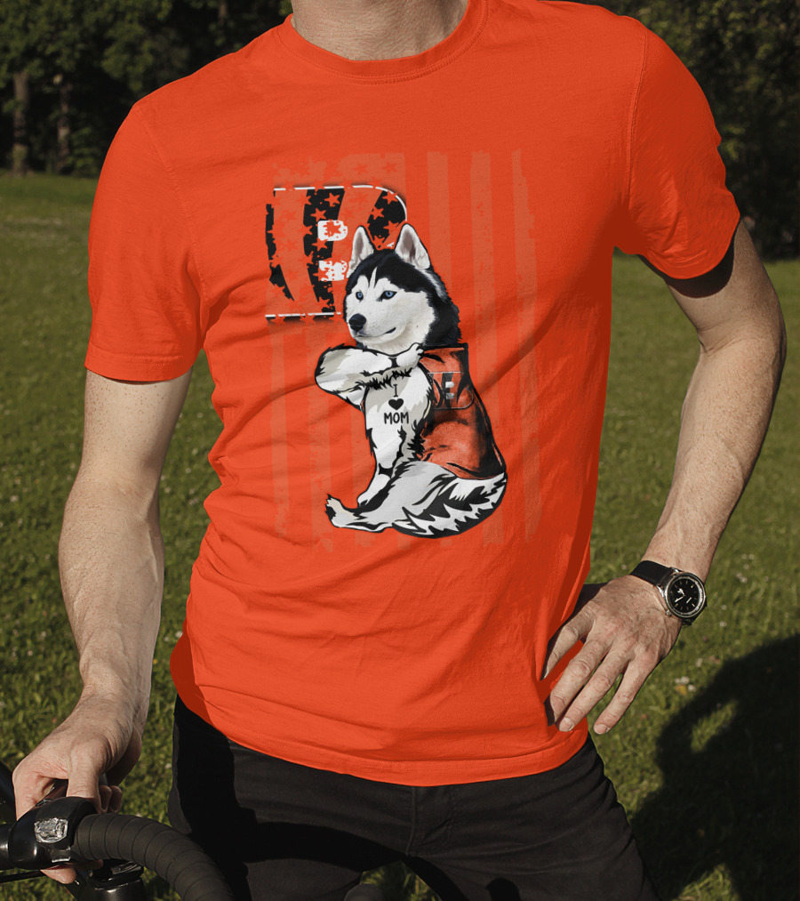Cincinnati Bengals Siberian Husky I Love Mom Fan T-Shirt