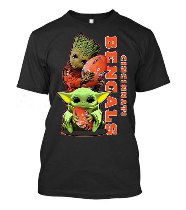 Cincinnati Bengals Baby Yoda Groot Football T-Shirt
