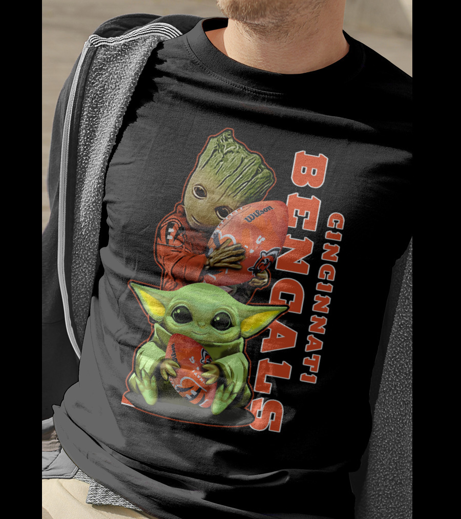 Cincinnati Bengals Baby Yoda Groot Football T-Shirt