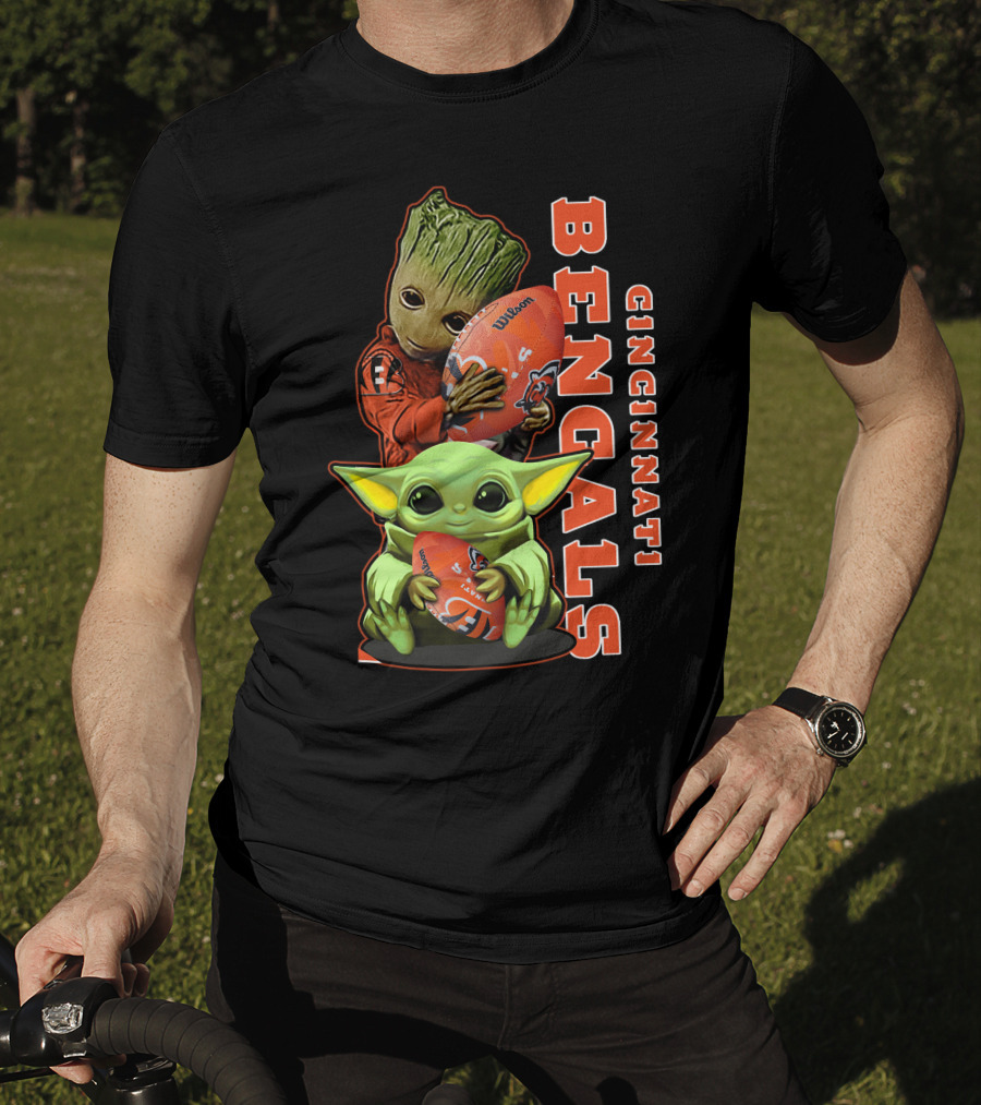 Cincinnati Bengals Baby Yoda Groot Football T-Shirt